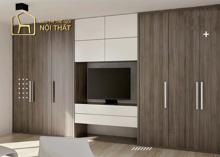 mẫu tủ quần áo kết hợp kệ tivi chất liệu gỗ công nghiệp