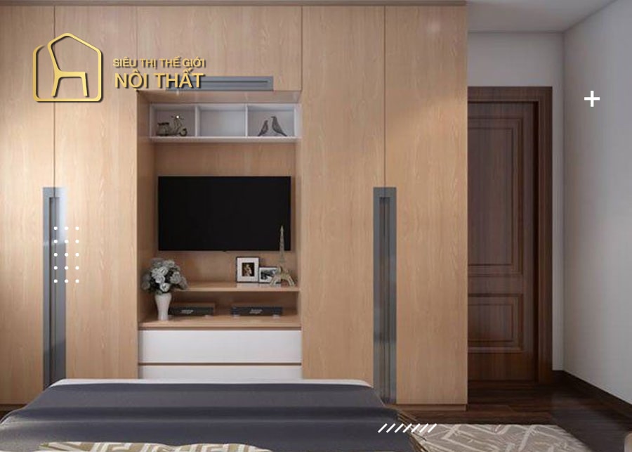 mẫu tủ quần áo kết hợp kệ tivi chất liệu gỗ công nghiệp