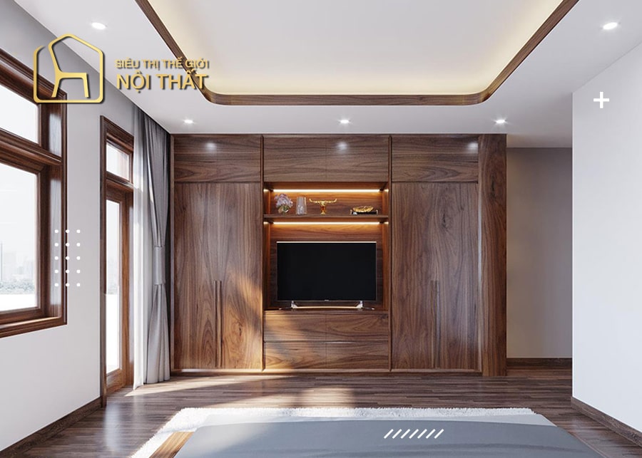 Tủ quần áo kết hợp kệ tivi chất liệu gỗ tự nhiên