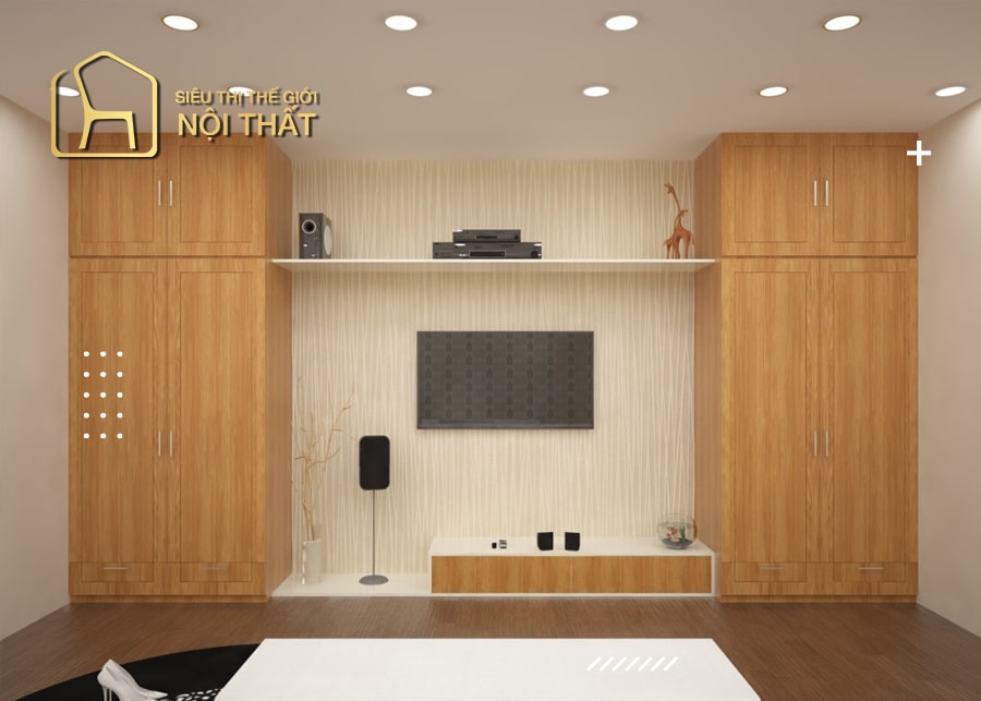 Tủ quần áo kết hợp kệ tivi chất liệu gỗ tự nhiên