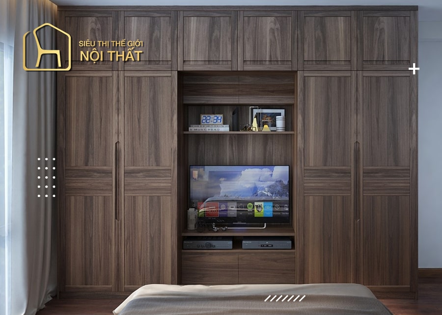 Tủ quần áo kết hợp kệ tivi chất liệu gỗ tự nhiên