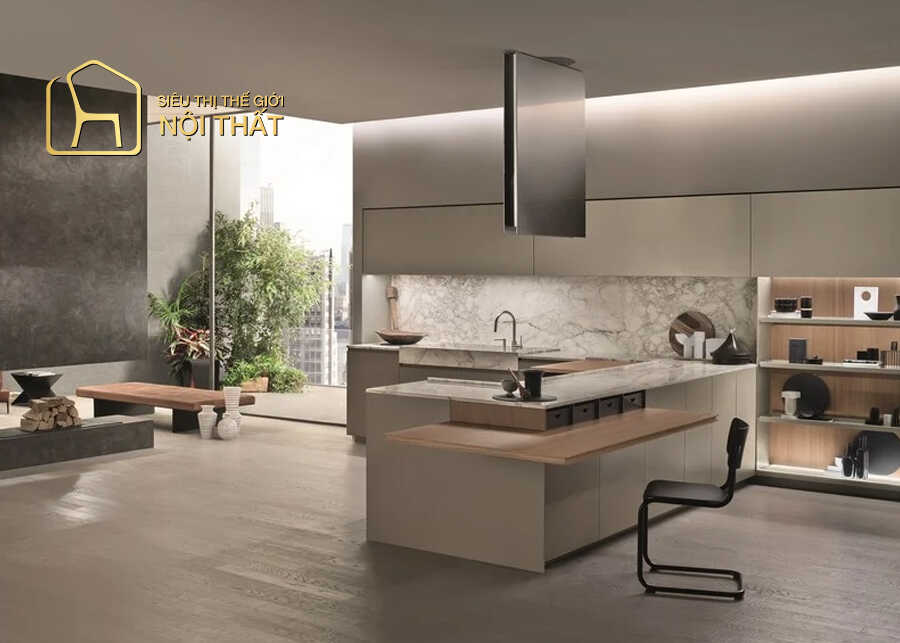 Tủ bếp vân gỗ thường có trọng lượng nhẹ, dễ dàng di chuyển, lắp ráp