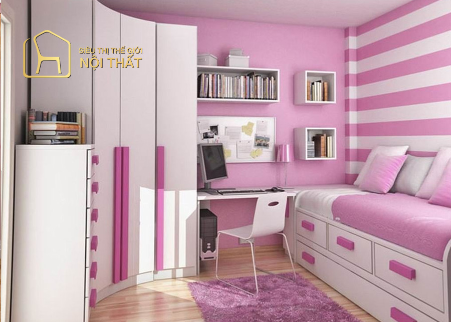 Mẫu tủ quần áo kết hợp kệ trang trí