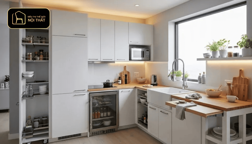 Mẫu tủ bếp chữ I nhỏ gọn (Tiết kiệm diện tích)