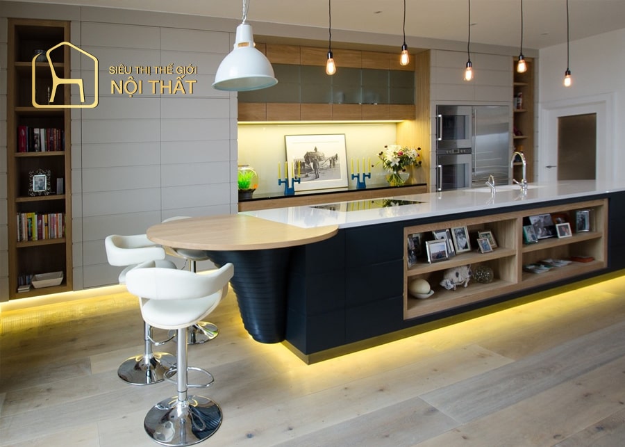Nội thất phòng ăn dành cho 2 chiếc đền trần treo dài xuống bàn ăn