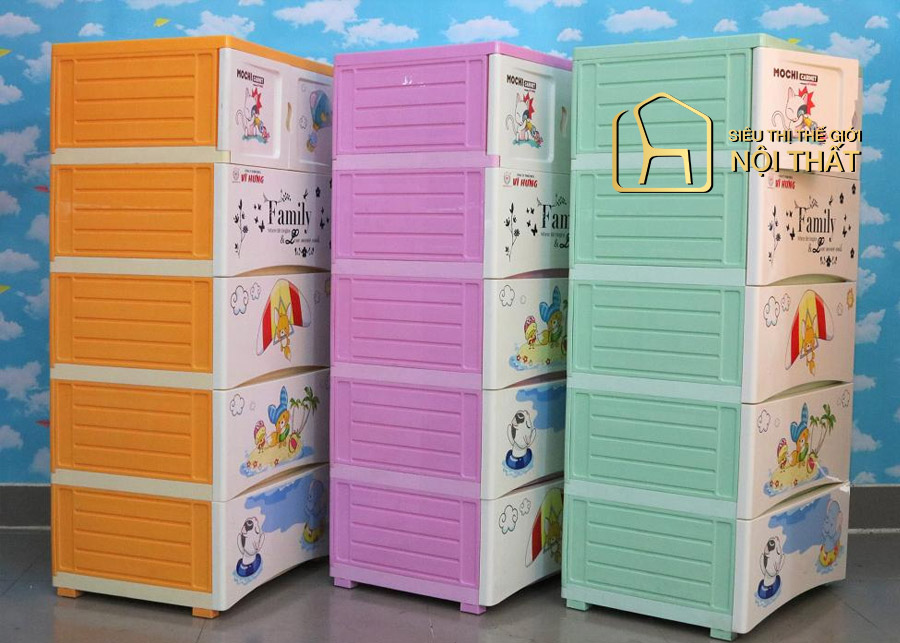 Tủ nhựa đựng quần áo trẻ em thường có màu sắc sặc sỡ