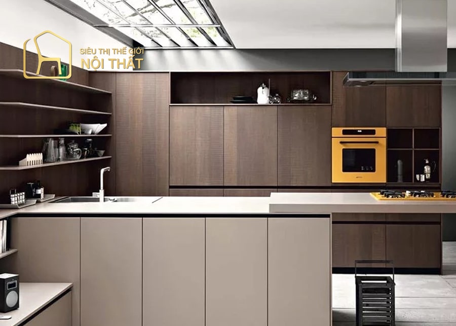 Tủ bếp gỗ công nghiệp Acrylic thanh lịch, đơn giản
