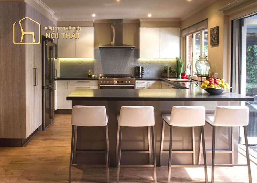 Tủ bếp gỗ công nghiệp hình chữ G độc đáo