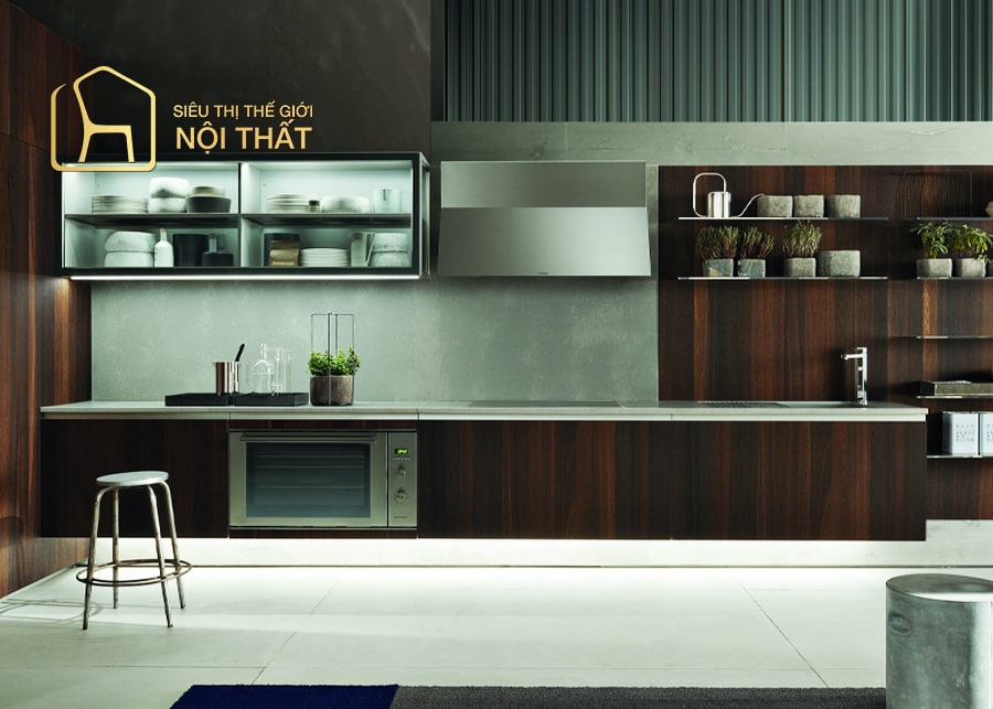 Tủ bếp inox treo tường hiện đại