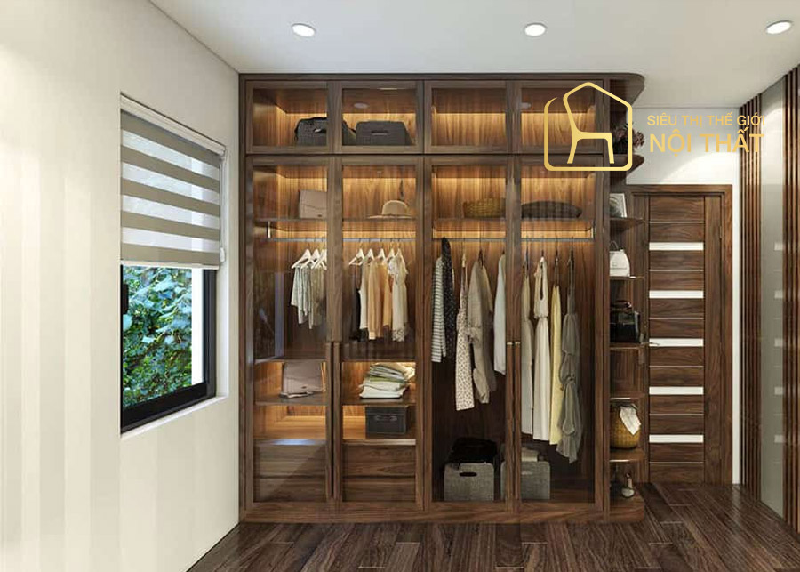 Thiết kế tủ gỗ quần áo tự nhiên kịch trần mang lại sự hiện đại cho không gian phòng đồng thời tăng khả năng lưu trữ