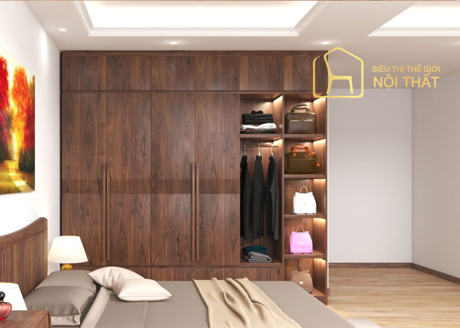 Mẫu tủ quần áo gỗ tự nhiên gam màu nâu sáng thiết kế 5 cánh là lựa chọn vô cùng hoàn hảo cho những gia đình nhiều gồ cần lưu trữ