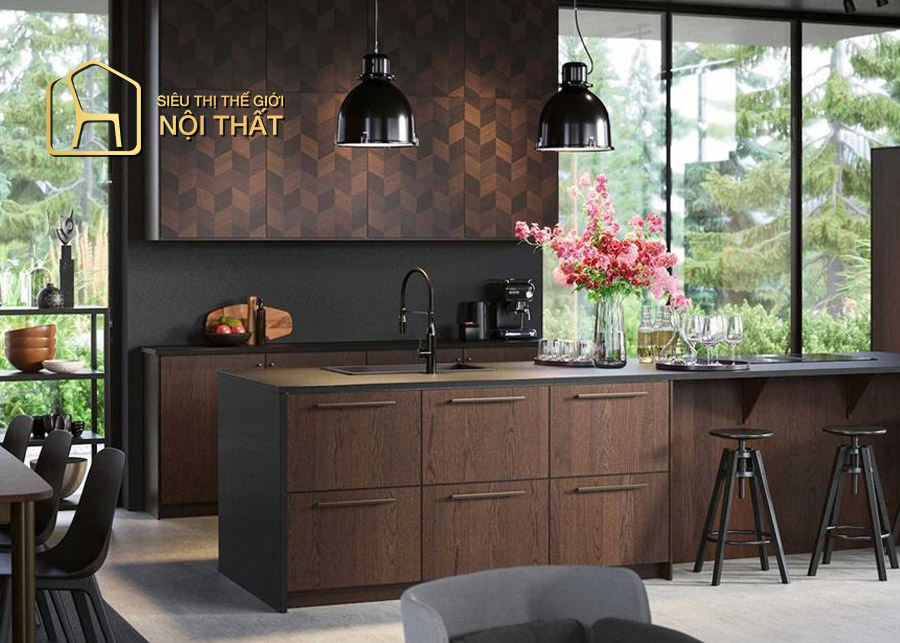 Chất liệu của tủ bếp hiện đại thường từ gỗ công nghiệp