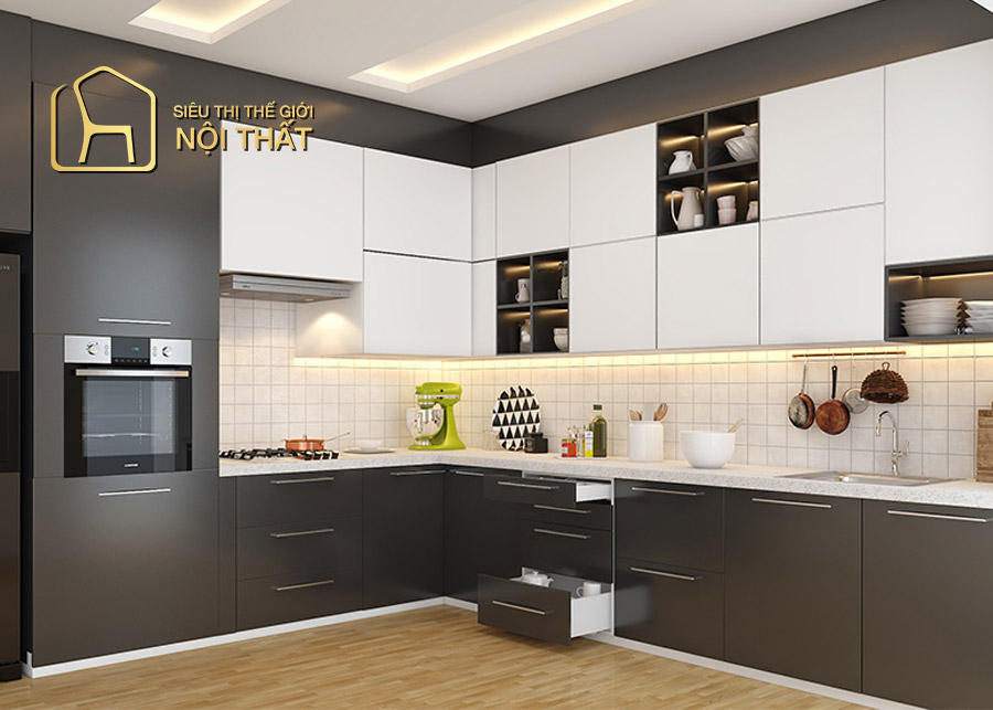 Tủ bếp chữ L hiện đại