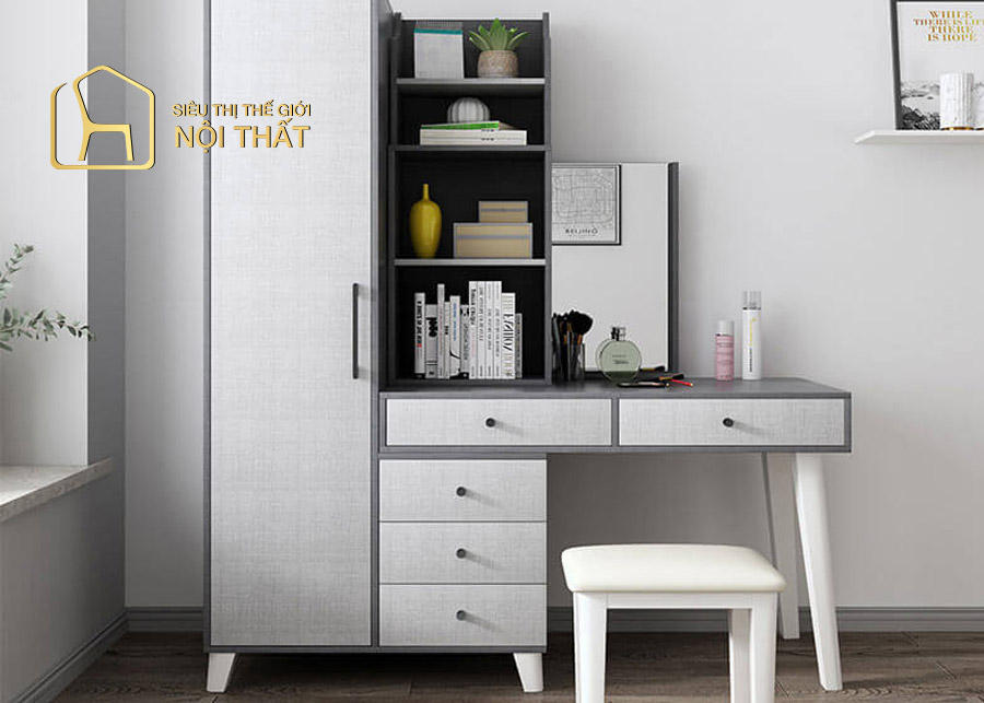 Mẫu tủ quần áo kết hợp bàn trang điểm nhựa cao cấp