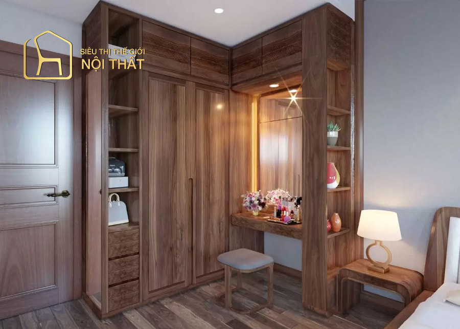 Tủ quần áo kết hợp bàn trang điểm hình chữ L