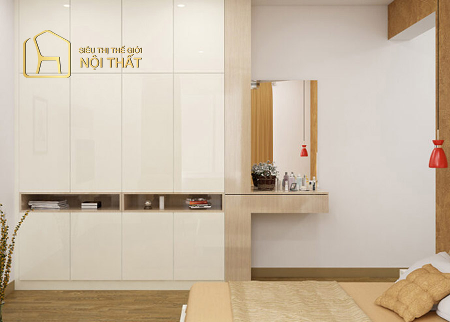 Mẫu tủ quần áo kết hợp bàn trang điểm gỗ tự nhiên cầu kỳ, kiểu cách