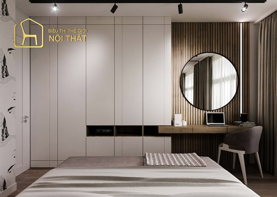 Tủ quần áo kết hợp kệ trang điểm với kích thước lớn cho phòng ngủ rộng