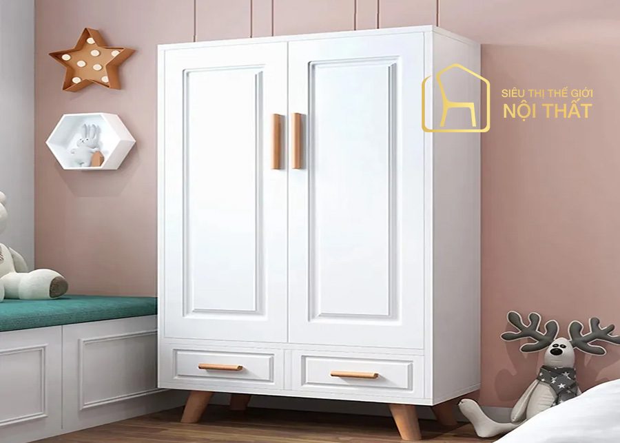 Tủ mini có thiết kế phân chia 2 ngăn tủ lớn ngang và 4 ngăn nhỏ tiện dụng