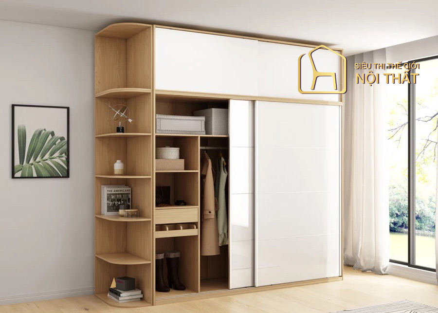 Mẫu tủ quần áo gỗ công nghiệp 2 buồng thiết kế đơn giản với gam màu trắng mang lại sự sang trọng, hiện đại