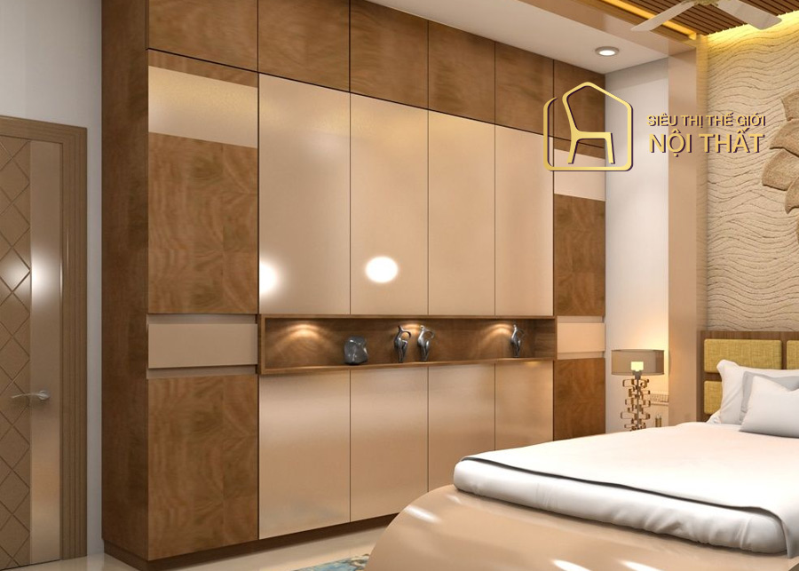 Xu hướng chuộng mẫu tủ quần áo gỗ công nghiệp với thiết kế âm tường phù hợp với không gian phòng ngủ hạn chế diện tích
