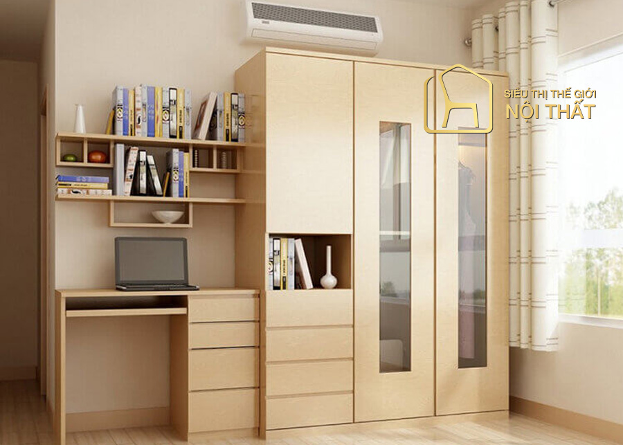 Tủ thông minh chất liệu gỗ tự nhiên kết hợp cánh kính sang trọng