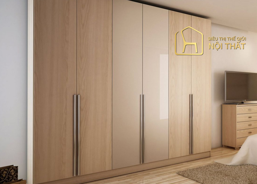 Tủ quần áo thiết kế thông minh kết hợp cửa lùa giả gỗ