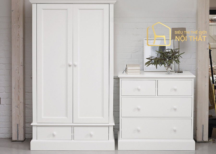 Mẫu tủ quần áo mini gỗ công nghiệp không cánh tông màu trắng với thiết kế thanh lịch mang lại vẻ đẹp tao nhã