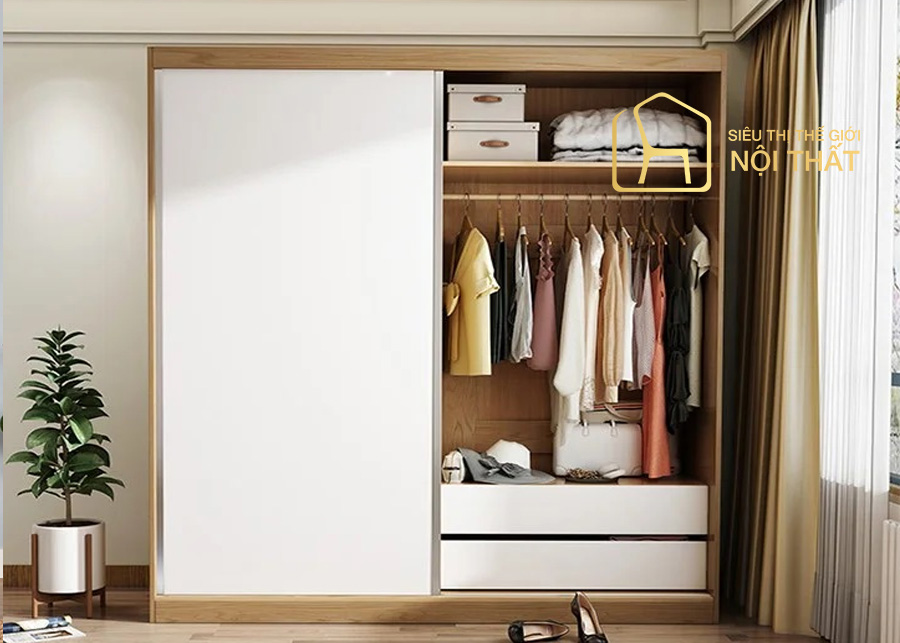 Mẫu tủ quần áo nhựa Đài Loan 2 buồng thiết kế đơn giản với gam màu trắng mang lại sự sang trọng, hiện đại