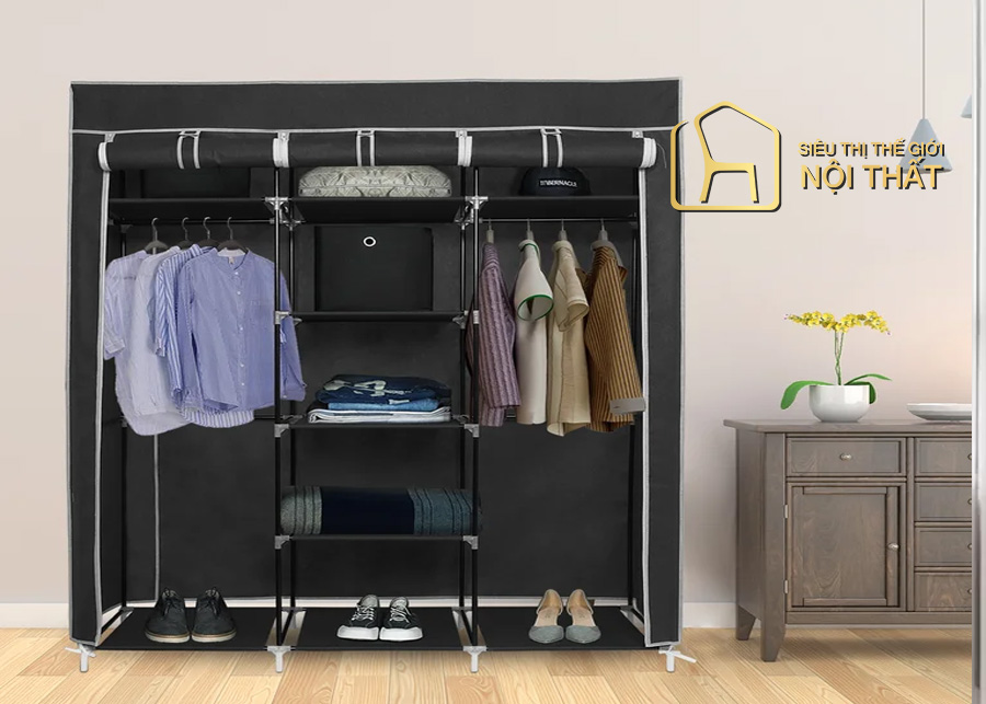 Tủ quần áo vải 3 buồng khung nhựa