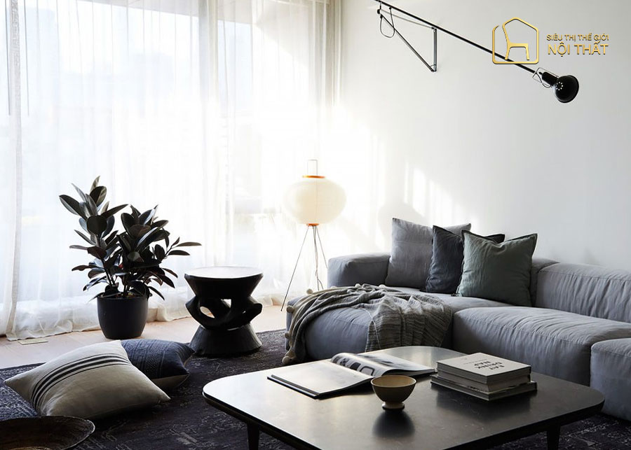 Mẫu thiết kế nội thất minimalist tối giản kết hợp phòng nghỉ và phòng khách