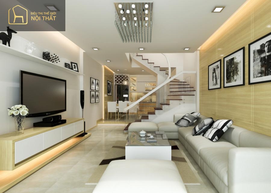 Thiết kế nội thất phòng khách cho nhà ống