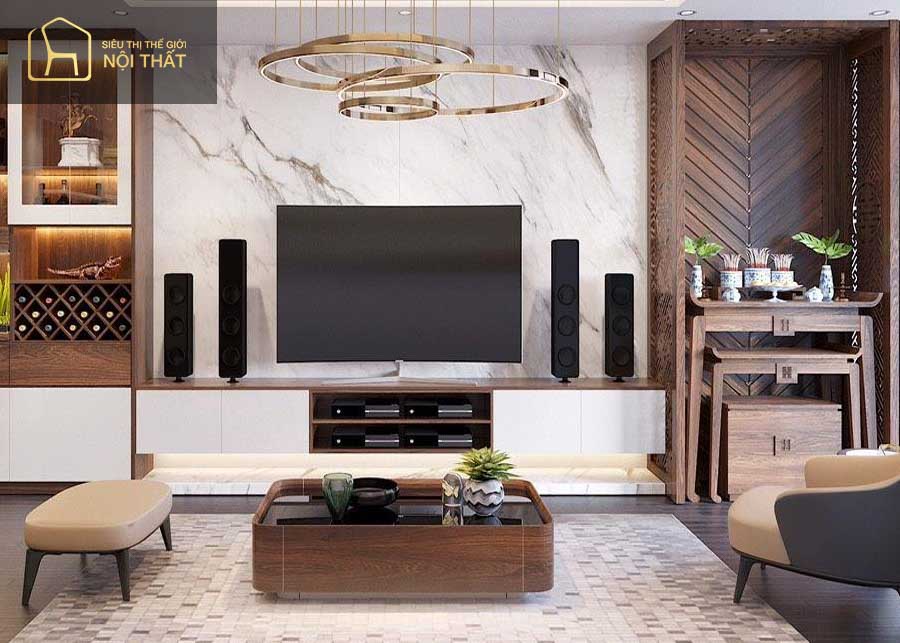 Mẫu bàn thờ được kết hợp với tủ tivi