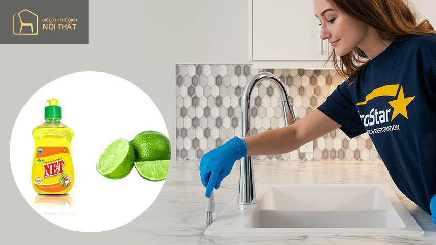 Mẹo vệ sinh tường nhà bếp bằng chanh và nước rửa chén