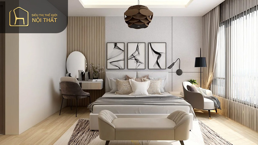 Phòng ngủ hình chữ nhật khó sắp xếp vì vậy cần thật chu đáo và tỉ mỉ trong việc phối hợp các vật dụng trong phòng
