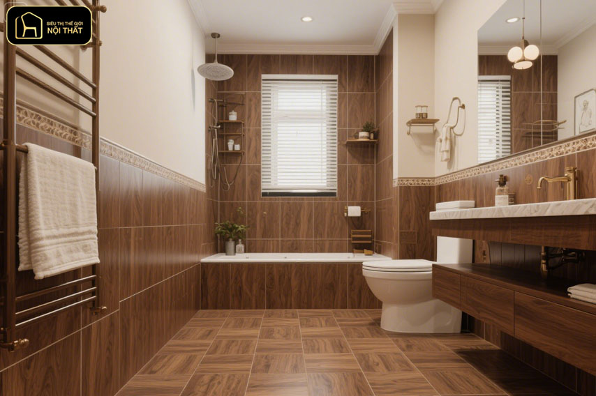 Gạch nền toilet đẹp giả gỗ