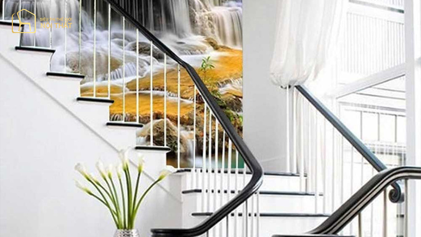 Gạch 3D là mẫu gạch ốp tường cầu thang đẹp giúp cho ngôi nhà trở nên thu hút độc đáo