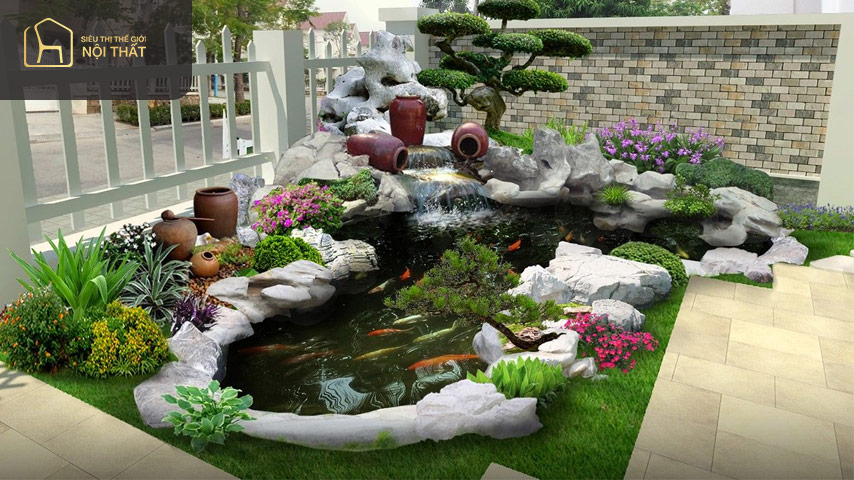 Thiết kế sân vườn với hồ cá koi