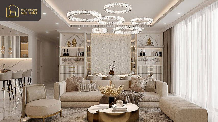 Các loại đèn trang trí phòng khách chung cư nên chọn những loại đèn có thiết kế đơn giản giúp cho không gian căn phòng thêm rộng rãi