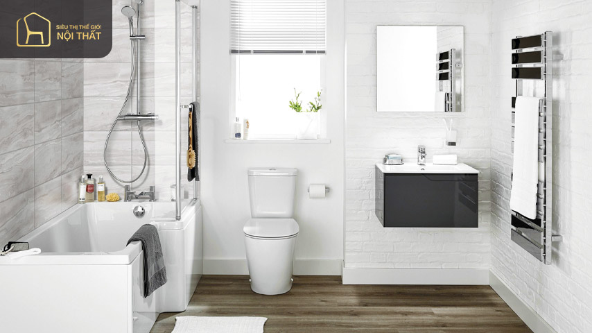 Mẫu thiết kế nhà vệ sinh nhỏ đẹp với tông màu trắng Mẫu thiết kế nhà vệ sinh nhỏ đẹp với tông màu trắng