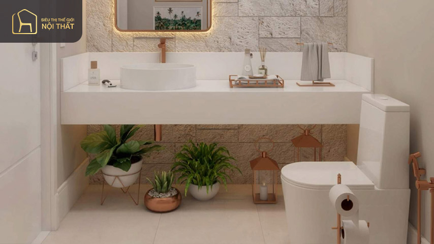 Mẫu nhà tắm với thiết kế kệ để đồ tận dụng không gian phía trên bồn cầu Mẫu nhà tắm với thiết kế kệ để đồ tận dụng không gian phía trên bồn cầu