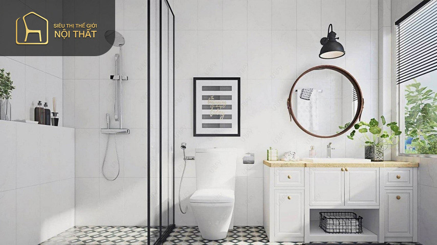 Nếu nhà vệ sinh có diện tích nhỏ Nếu nhà vệ sinh có diện tích nhỏ nên khéo léo chọn những đồ nội thất nhỏ gọn đơn giản để tiết kiệm không gian