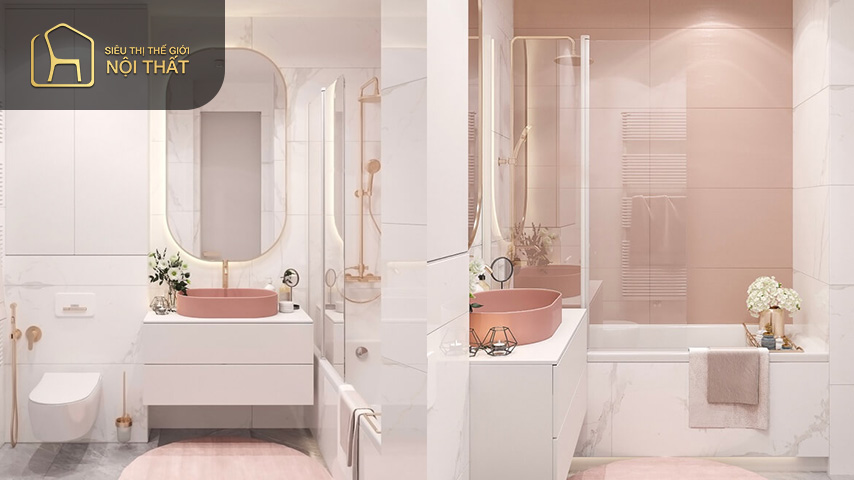 Mẫu nhà vệ sinh đẹp với gam hồng Mẫu nhà vệ sinh đẹp với gam hồng thường là mẫu nhà vệ sinh cho bé gái
