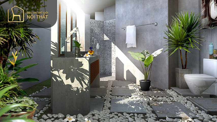 Các mẫu nhà vệ sinh đẹp trang trí Các mẫu nhà vệ sinh đẹp trang trí theo phong cách gần gũi với thiên nhiên giúp cho nhà vệ sinh thoáng đãng mát mẻ