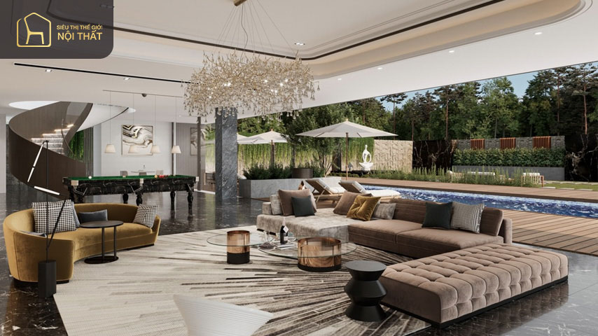 Mẫu phòng khách 30m2 phong cách Luxury thời thượng