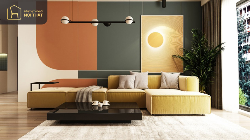 Các mẫu phòng khách chung cư đẹp 2 phòng ngủ được trang trí với những gam màu nhẹ nhàng đem đến sự tinh tế, sinh động