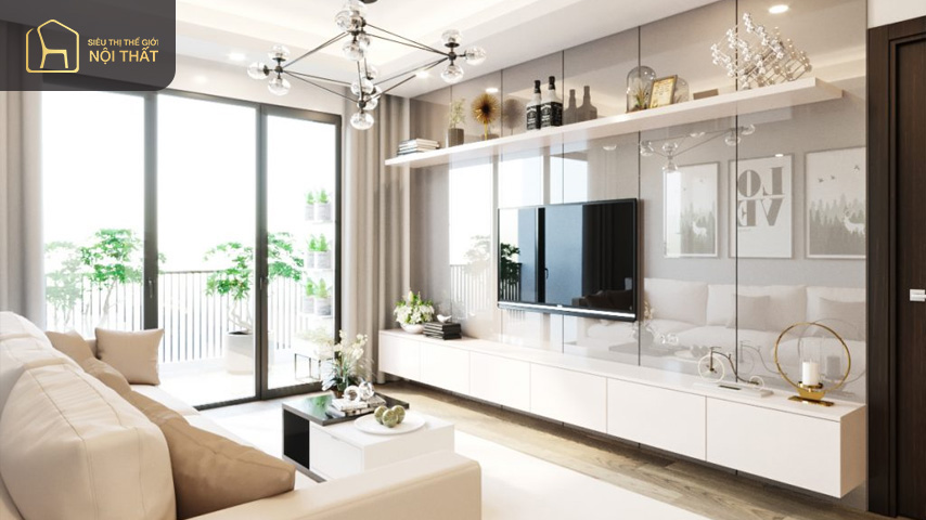 Mẫu phòng khách chung cư đẹp 3 phòng ngủ được thiết kế khéo léo đem đến sự sang trọng cá tính