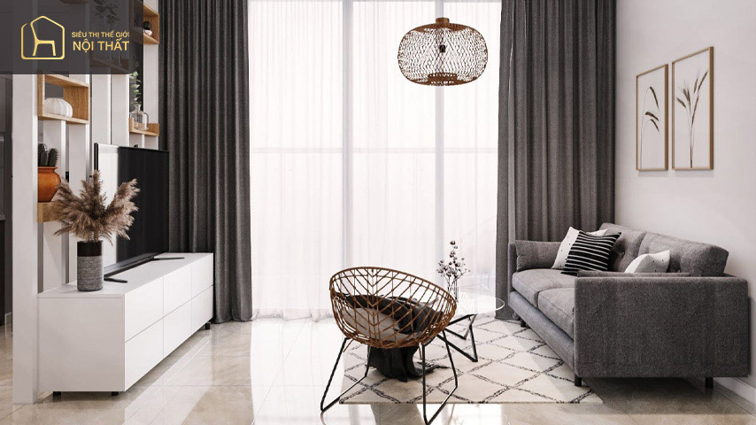 Mẫu phòng khách chung cư nhỏ đẹp 17m2 hướng đến sự tinh tế đơn giản giúp tối ưu diện tích