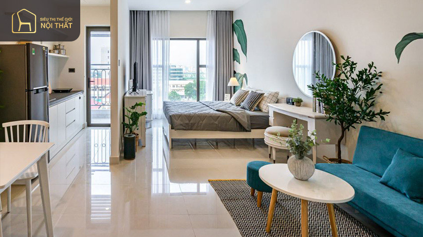 Mẫu phòng khách chung cư đẹp 20m2 phù hợp với những bạn trẻ thích sự độc lập