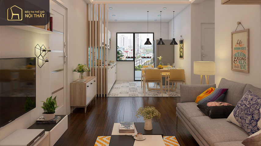 Mẫu phòng khách chung cư đẹp 30m2 nên sử dụng sơn tường màu trắng để làm cho không gian thoáng đãng hơn
