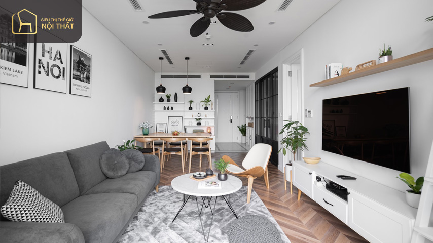Mẫu phòng khách chung cư đẹp 50m2 thiết kế theo phong cách đơn giản được nhiều người lựa chọn